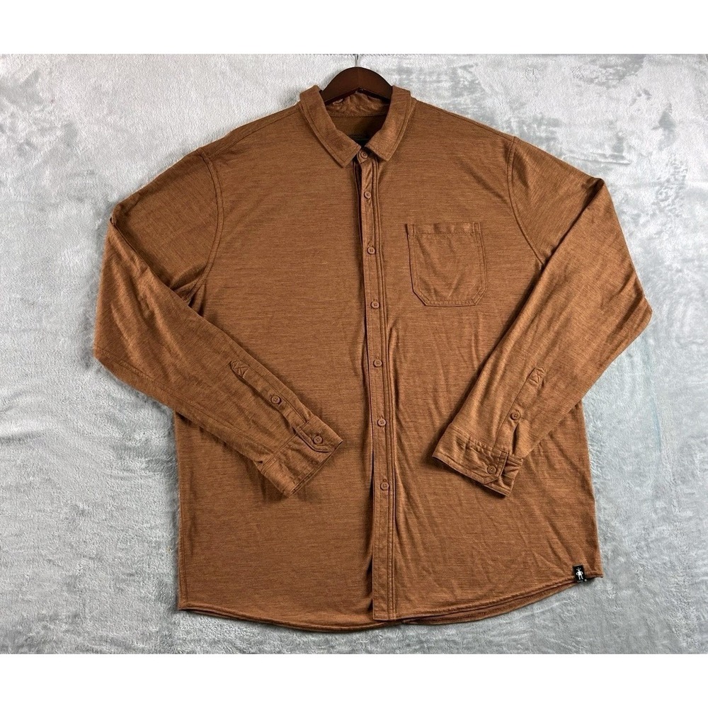 Smartwool Merino Sport 150 Shirt Mens 2XL Brown Wool Long Sleeve Button Up READ